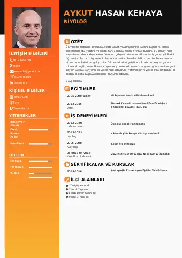 Biyolog CV Örnekleri cv indir